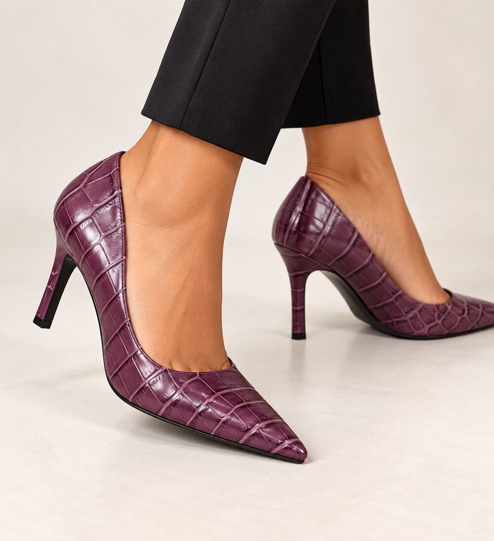 Amanda Smith Purple Croc Embossed Pointed Toe Y2K Pumps Heels Sz 9